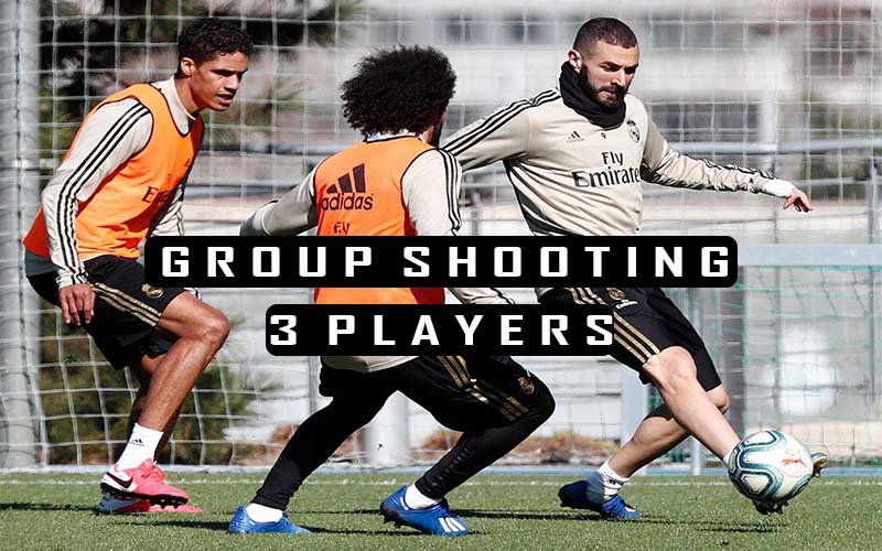 Soccer group shooting drills with 3 players