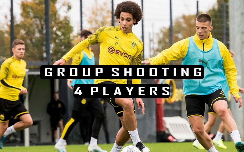 Soccer group shooting drills with 4 players