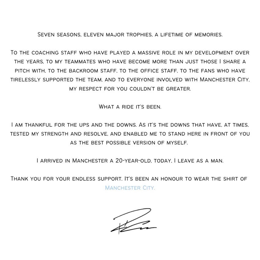 Raheem Sterling Farewell Letter To Manchester City